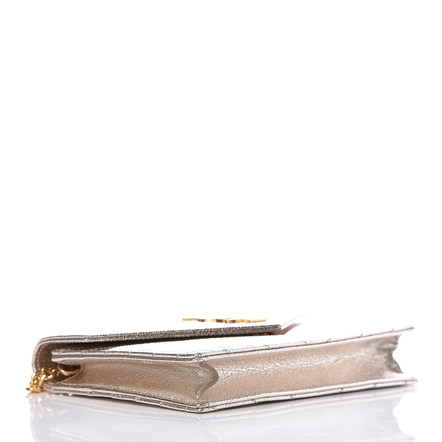 Saint Laurent Metallic Crackled Calfskin Matelasse Chevron Monogram Envelope Chain Wallet Gold 4 of 6