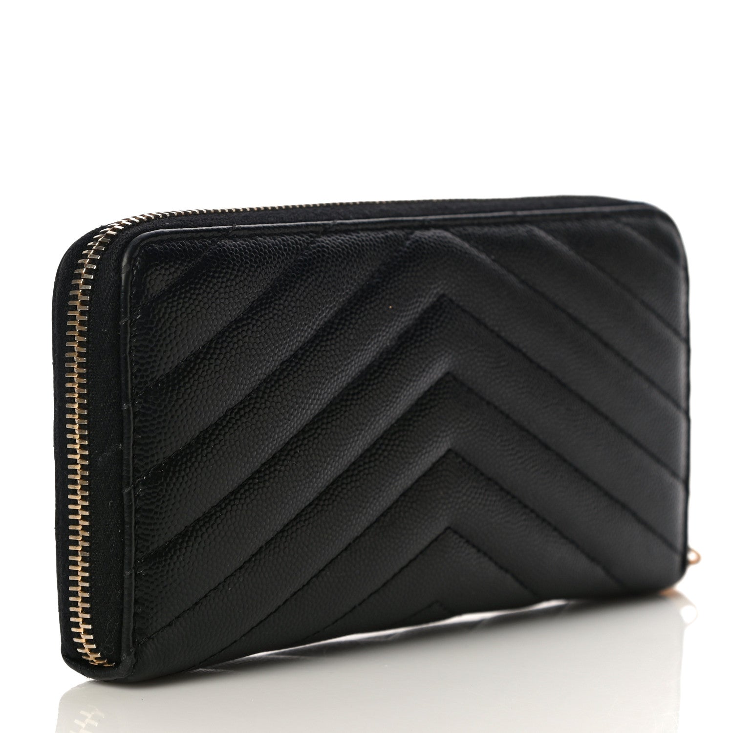 Saint Laurent Grain De Poudre Matelasse Chevron Monogram Zip Around Wallet Black 4 of 10