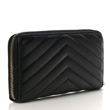Saint Laurent Grain De Poudre Matelasse Chevron Monogram Zip Around Wallet Black 4 of 10