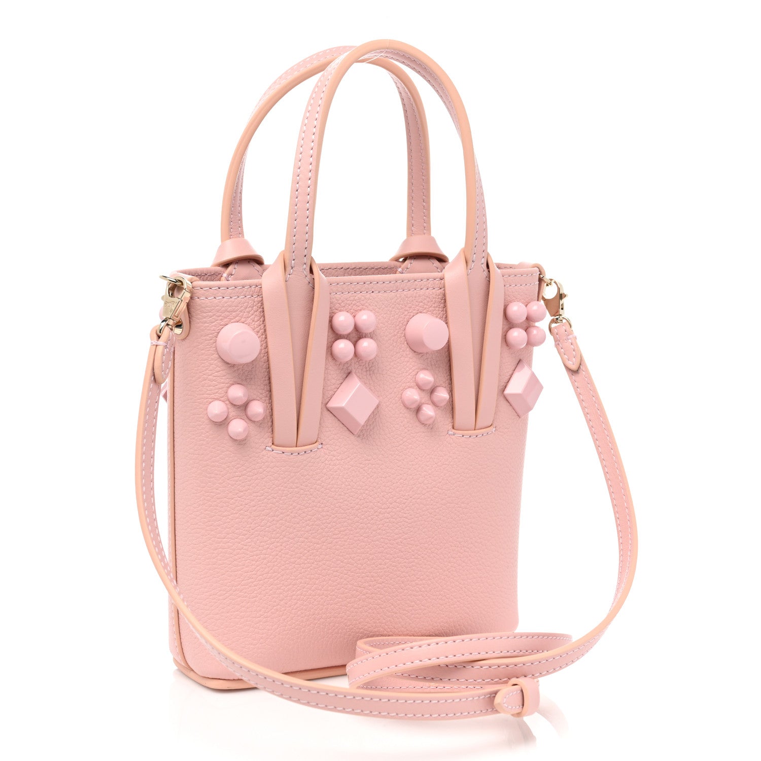 Christian Louboutin Calfskin Empire Spike Studded Mini North South Cabata Tote Rosy 2 of 8