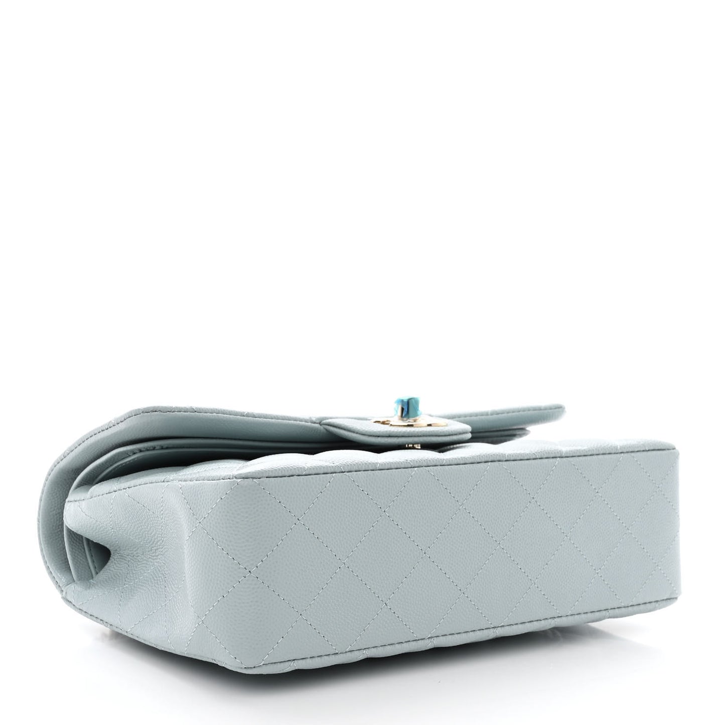 Caviar Quilted Small Double Flap Light Blue