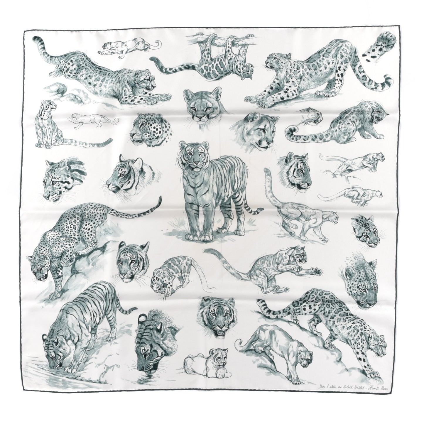 Silk Dans L'atelier de Robert Dallet Scarf 90 Blanc Vert Amande