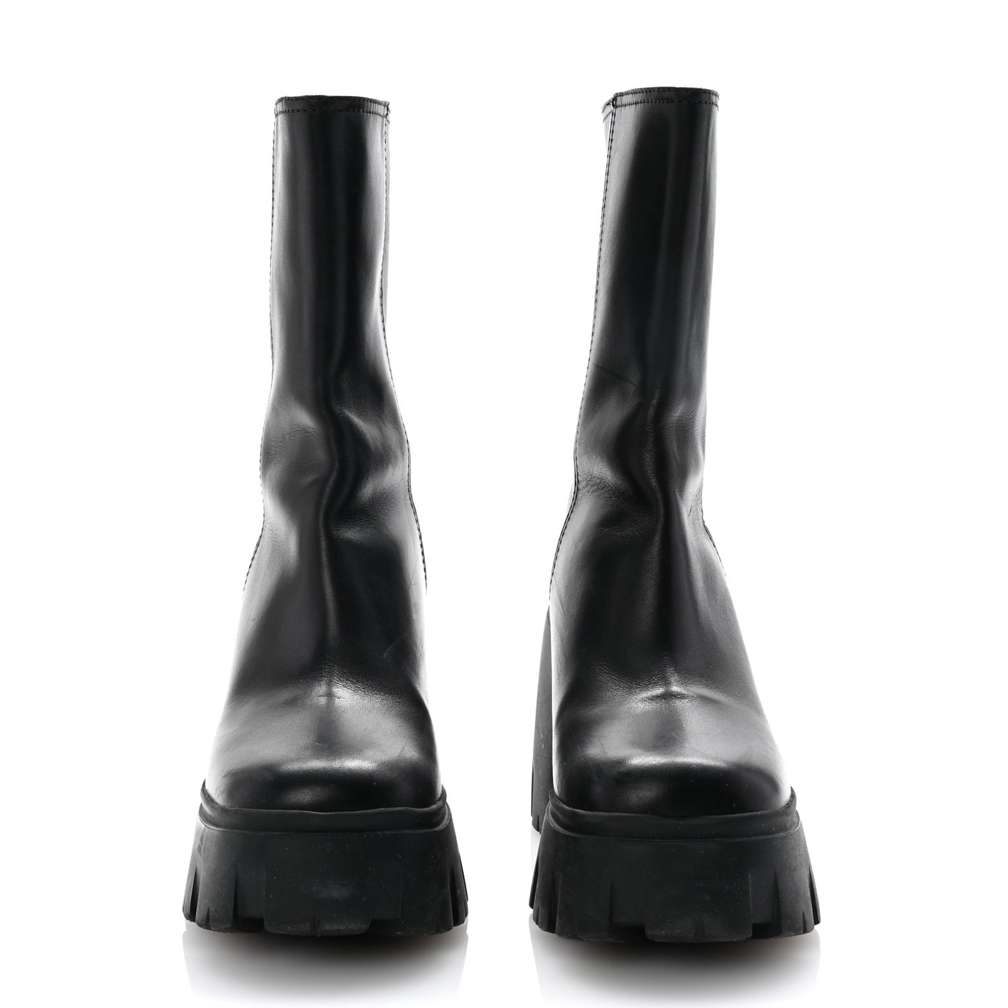 Calfskin Zip Lug Sole Boots 35 Black