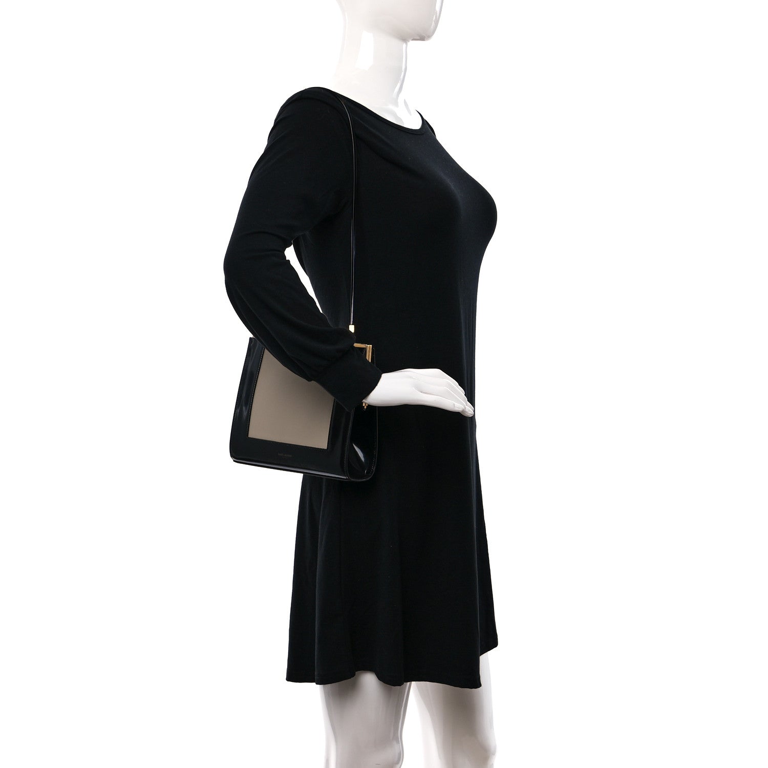Saint Laurent Nappa Patent Calfskin Two-Toned Gaia Shoulder Bag Sea Salt Black 2 of 8