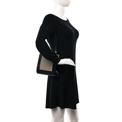 Saint Laurent Nappa Patent Calfskin Two-Toned Gaia Shoulder Bag Sea Salt Black 2 of 8