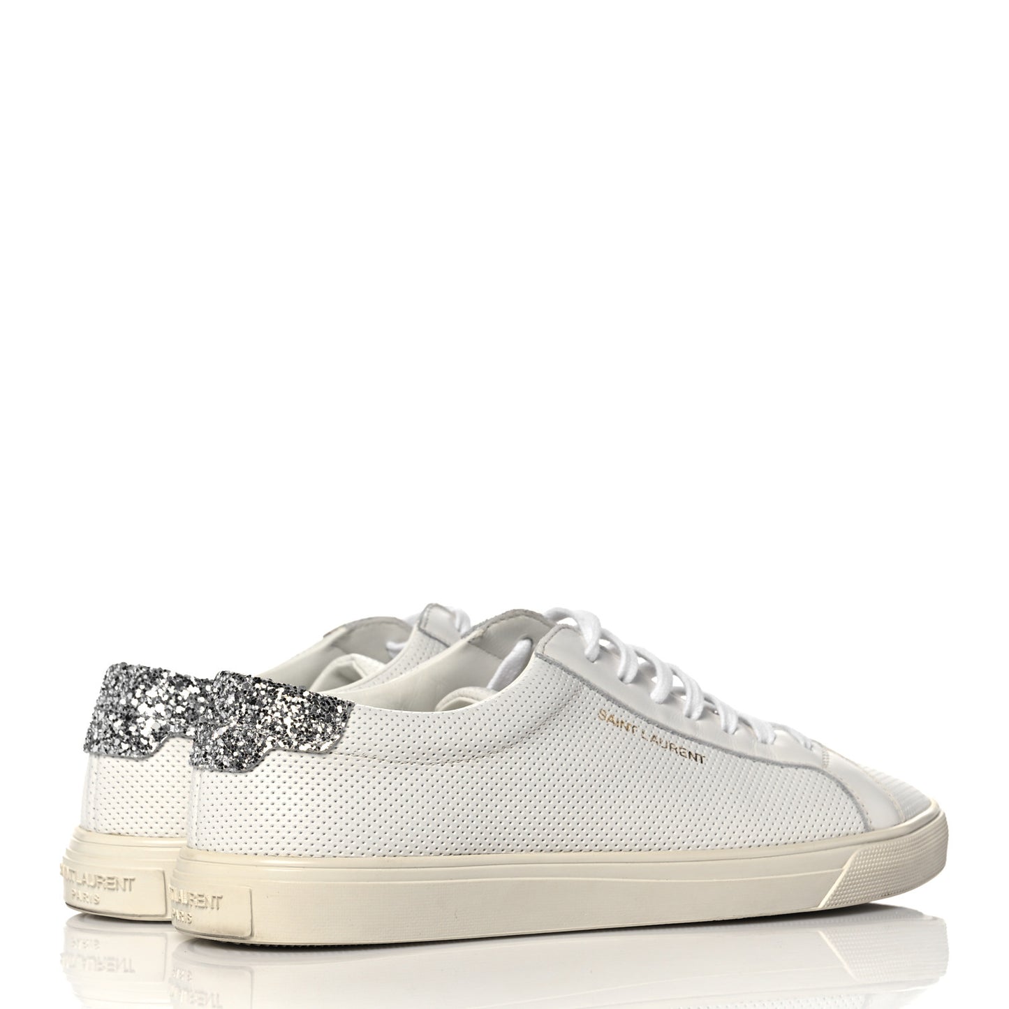 Perforated Calfskin Glitter Andy Low Top Sneakers 37.5 White Silver