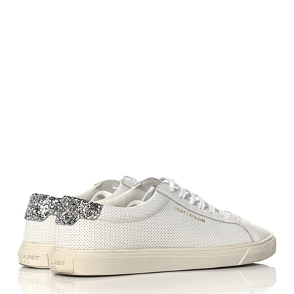 Saint Laurent Perforated Calfskin Glitter Andy Low Top Sneakers 37.5 White Silver 4 of 8