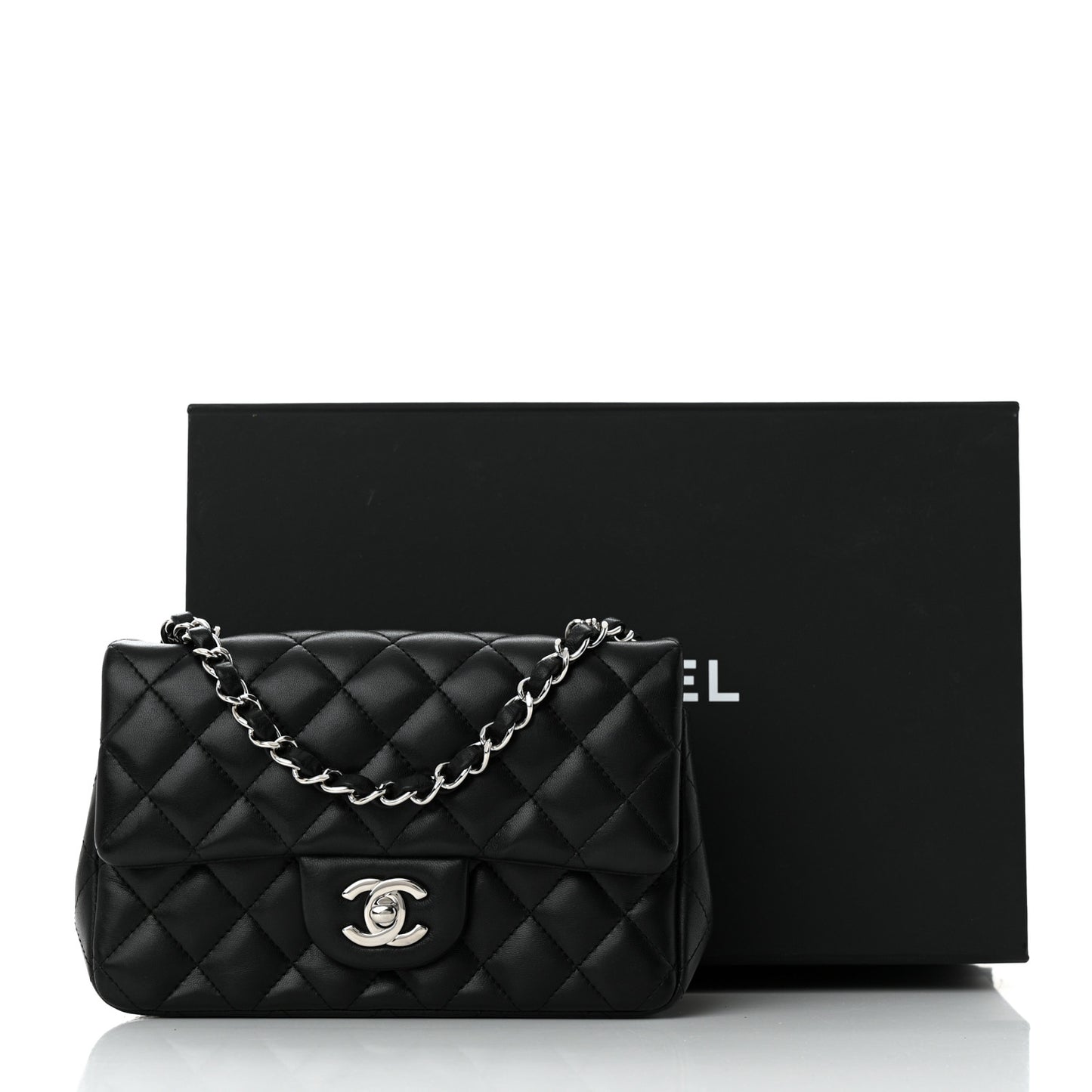 Lambskin Quilted Mini Rectangular Flap Black