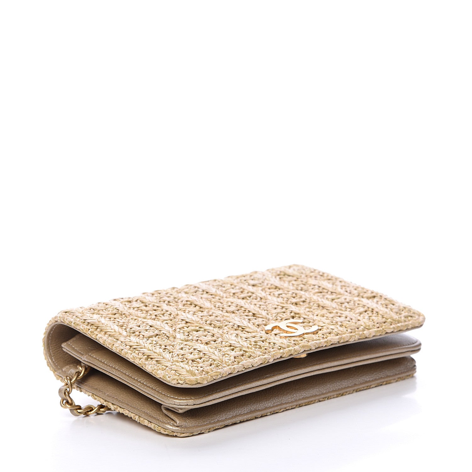 Chanel Woven Straw Braided Ancient Greek Wallet On Chain WOC Beige 3 of 11