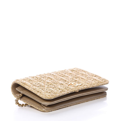 Chanel Woven Straw Braided Ancient Greek Wallet On Chain WOC Beige 3 of 11