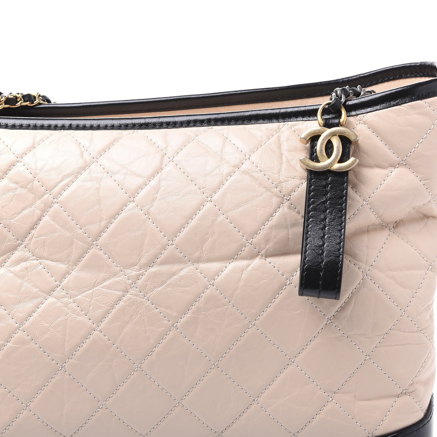 Aged Calfskin Quilted Large Gabrielle Hobo Beige Black