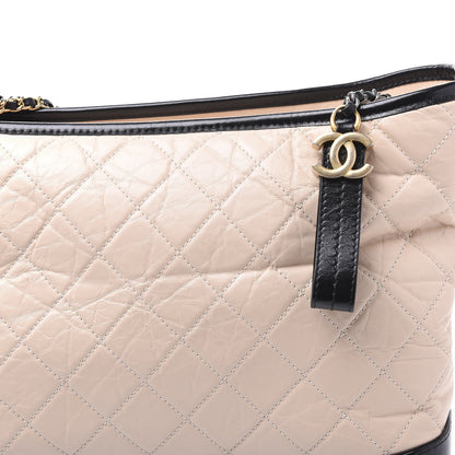 Chanel Aged Calfskin Quilted Large Gabrielle Hobo Beige Black 7 of 9