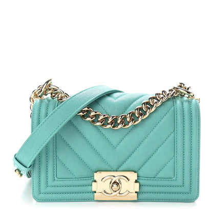 Chanel Caviar Chevron Quilted Small Boy Flap Green 1 of 10