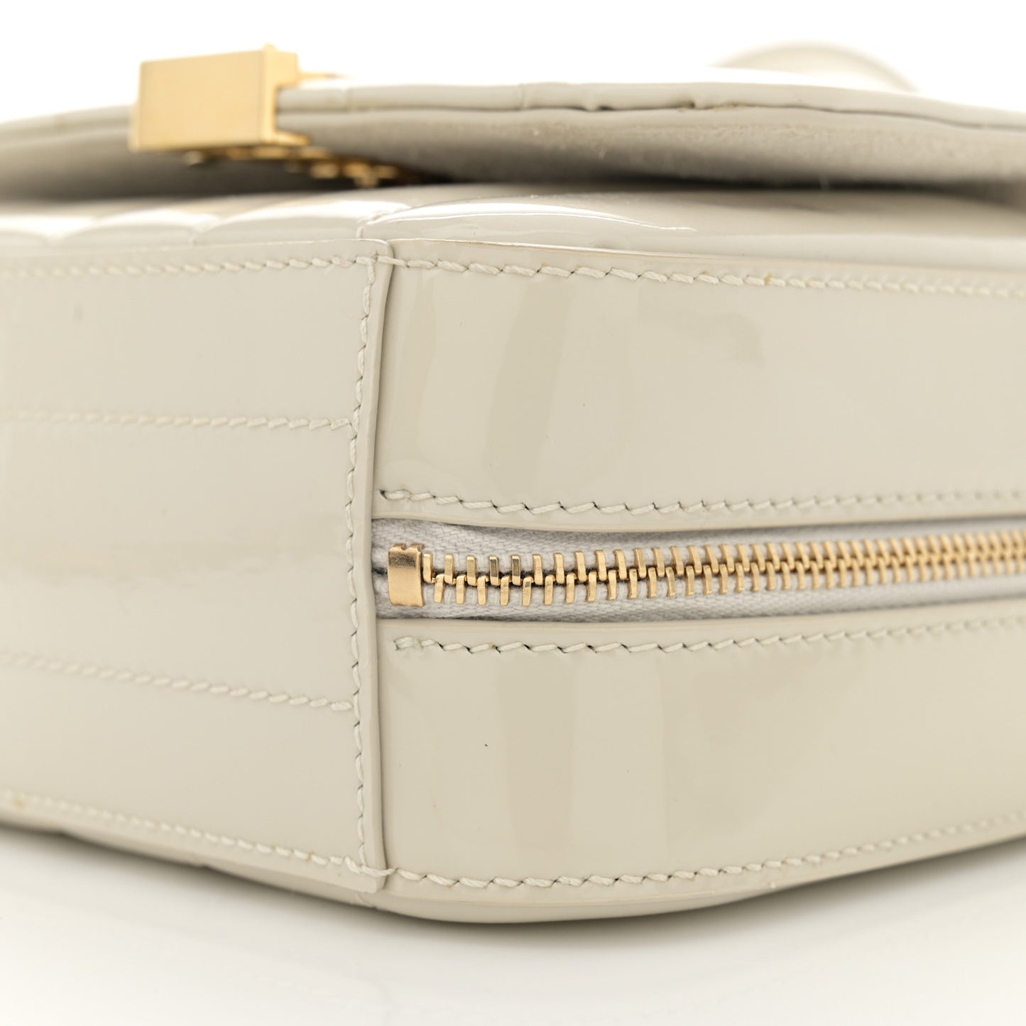 Patent Matelasse Monogram Toy Vicky Camera Bag Off White