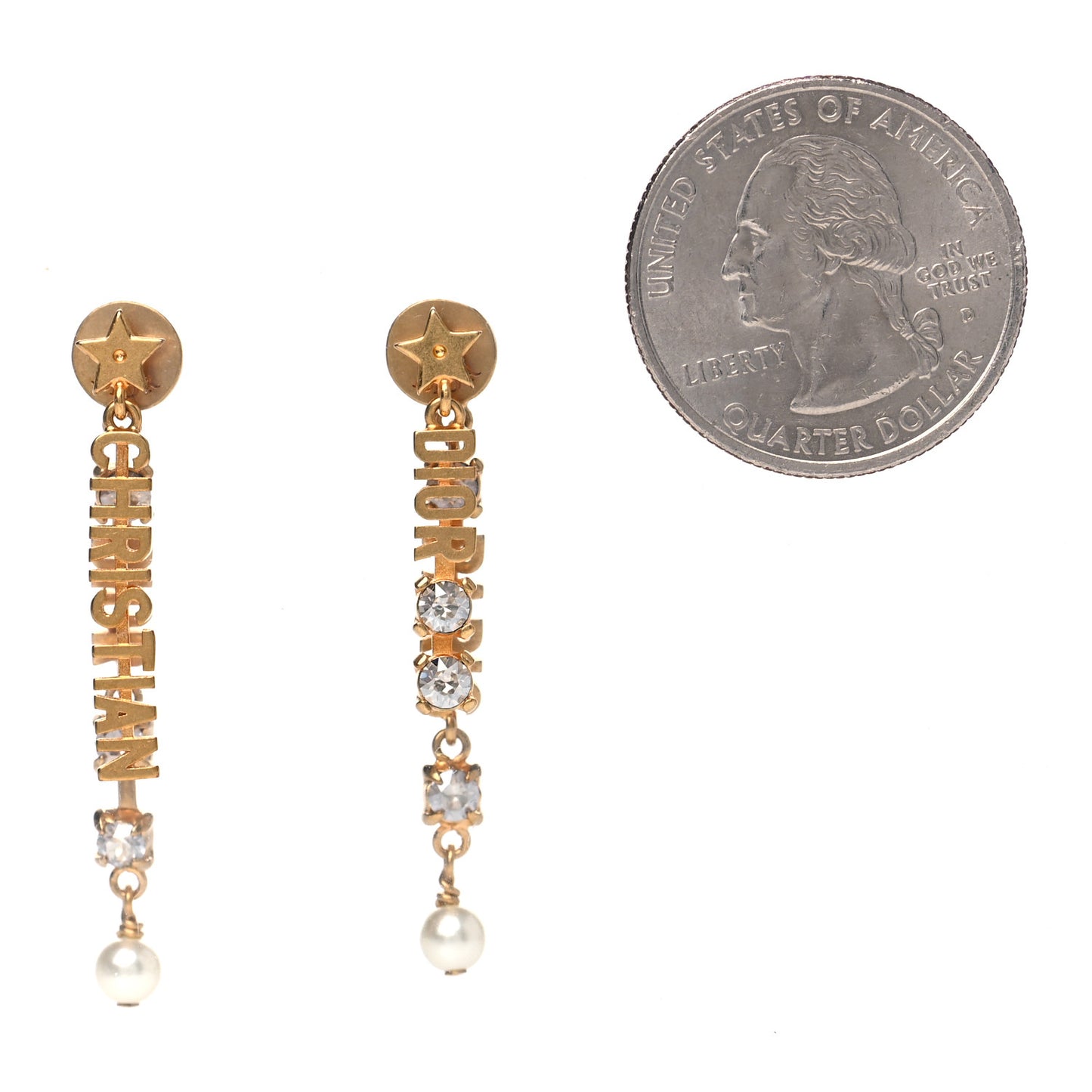 Crystal Pearl Logo Dangle Earrings Gold