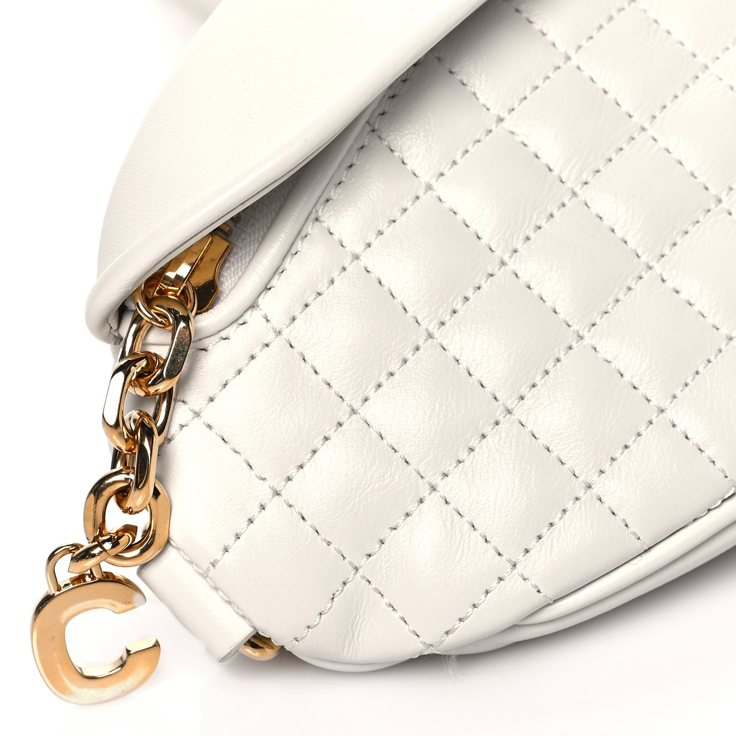 Calfskin Quilted C Charm Belt Bag White