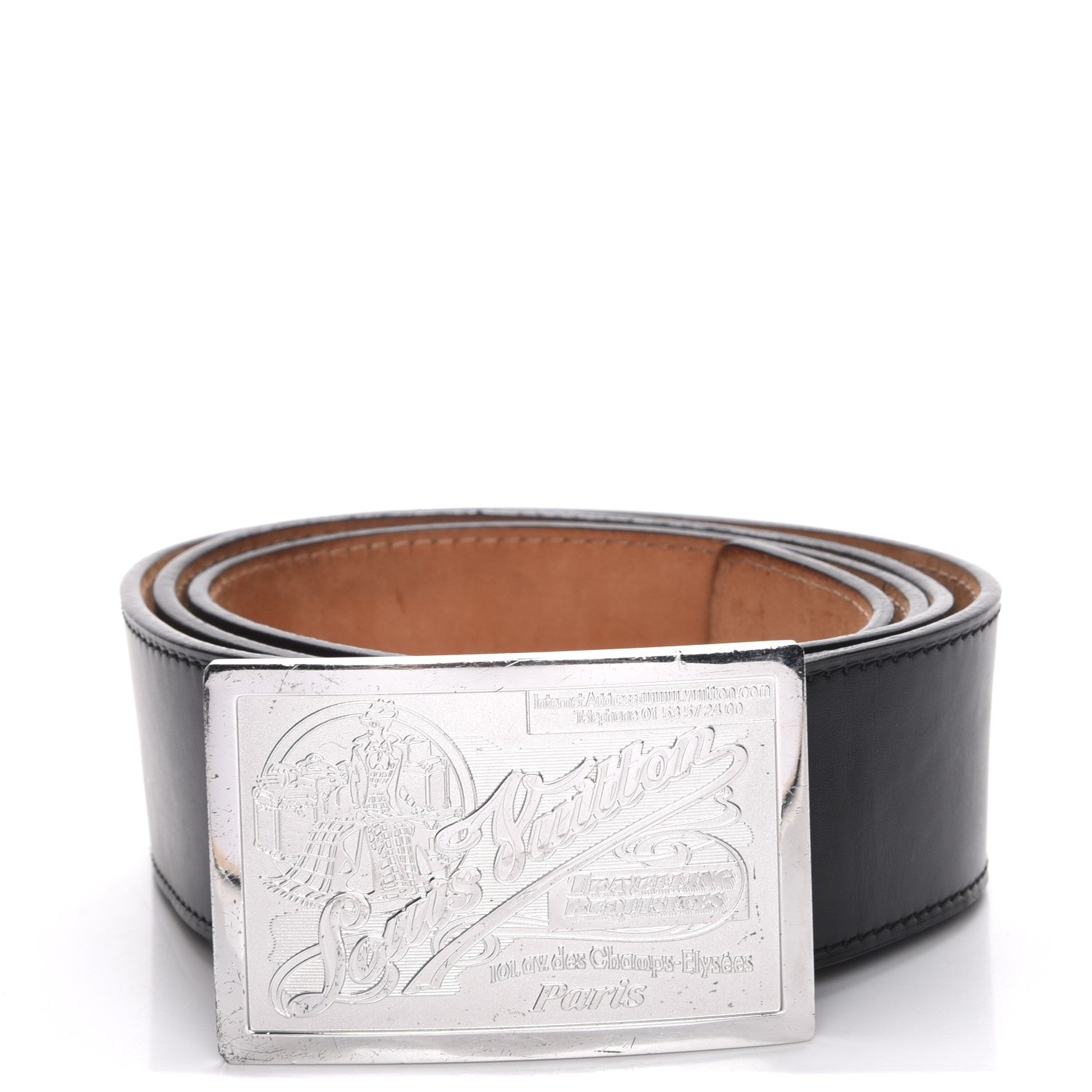 Louis Vuitton Calfskin Jeans Belt 110 44 Black 1 of 8