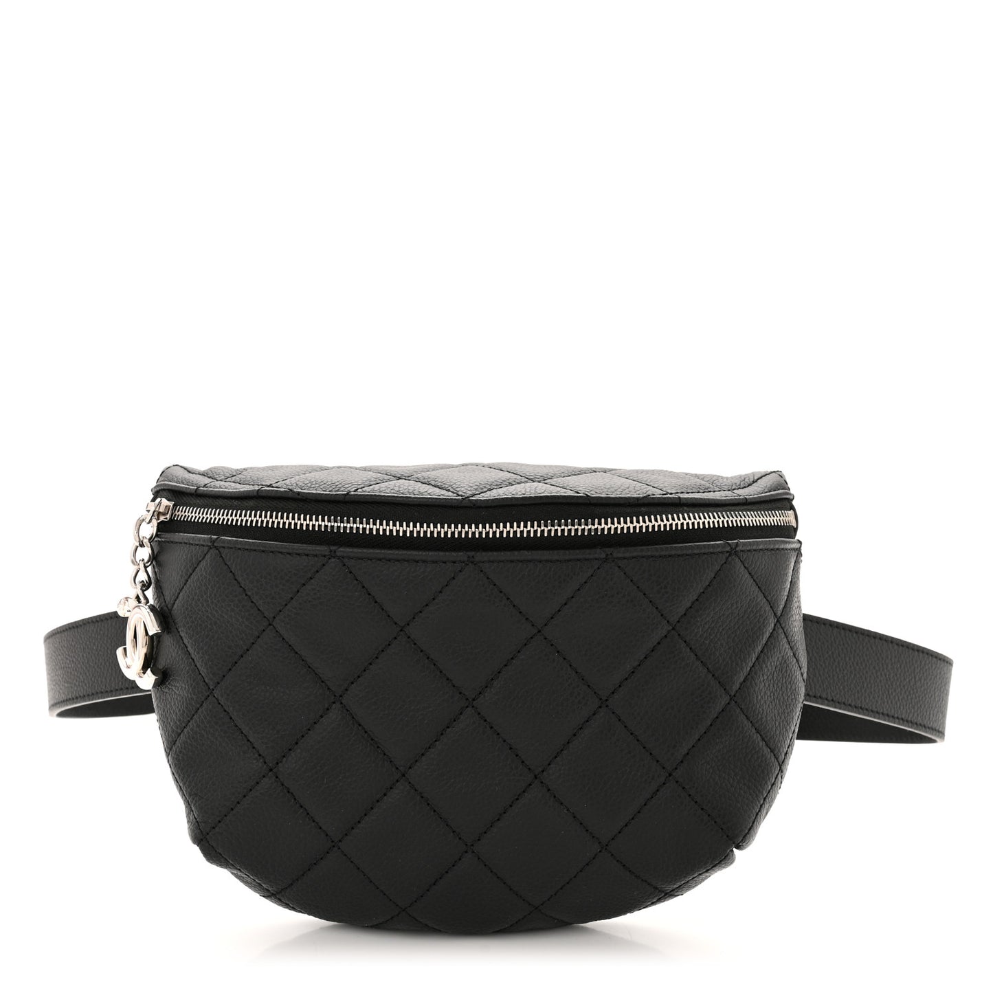 Grained Calfskin Quilted Waist Belt Bag Black