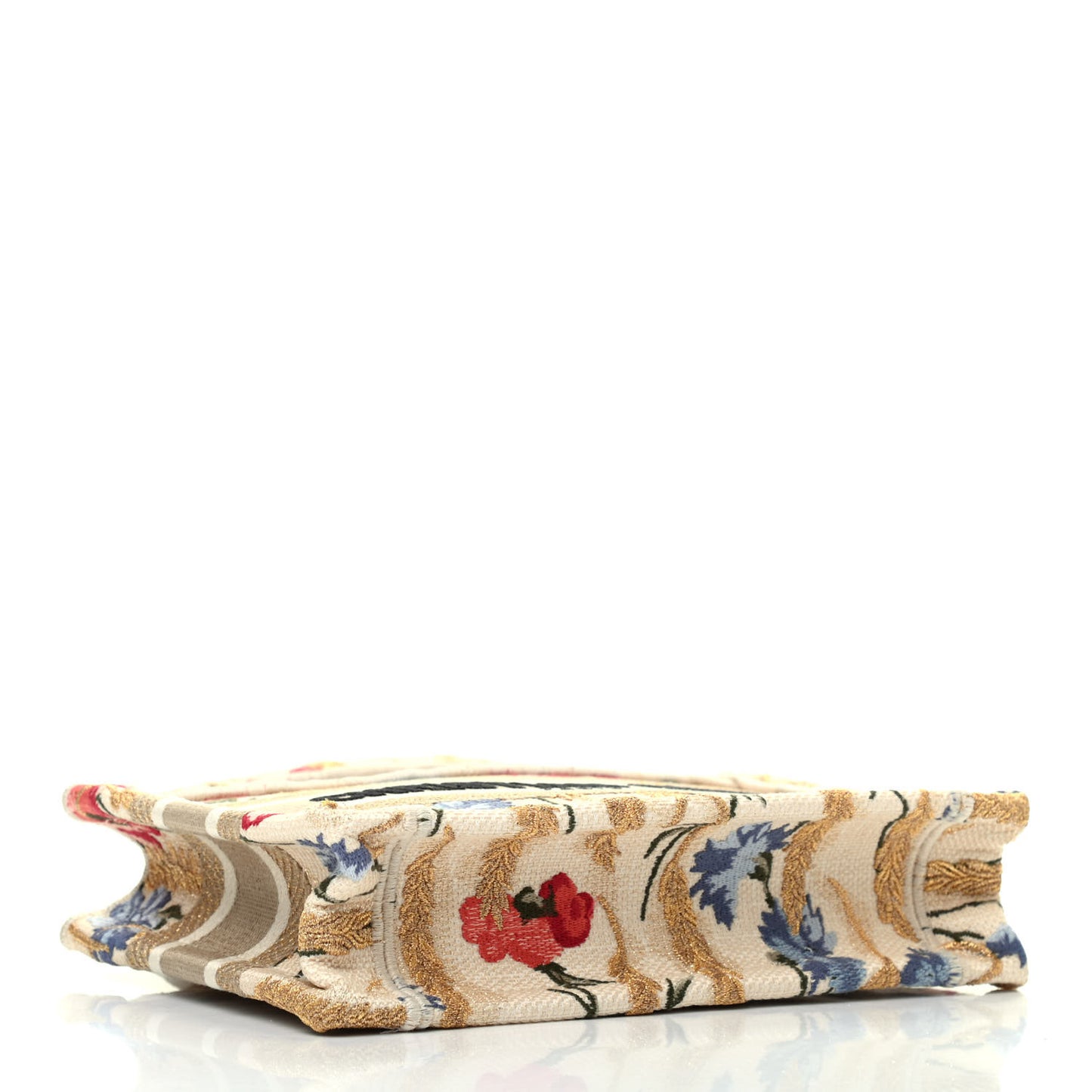 Canvas Embroidered Hibiscus Printed Mini Book Tote Beige Multicolor