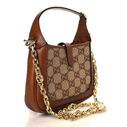 Gucci New Canvas Charisma Calfskin Crystal GG Monogram Mini Jackie 1961 Hobo Camel Ebony 2 of 8