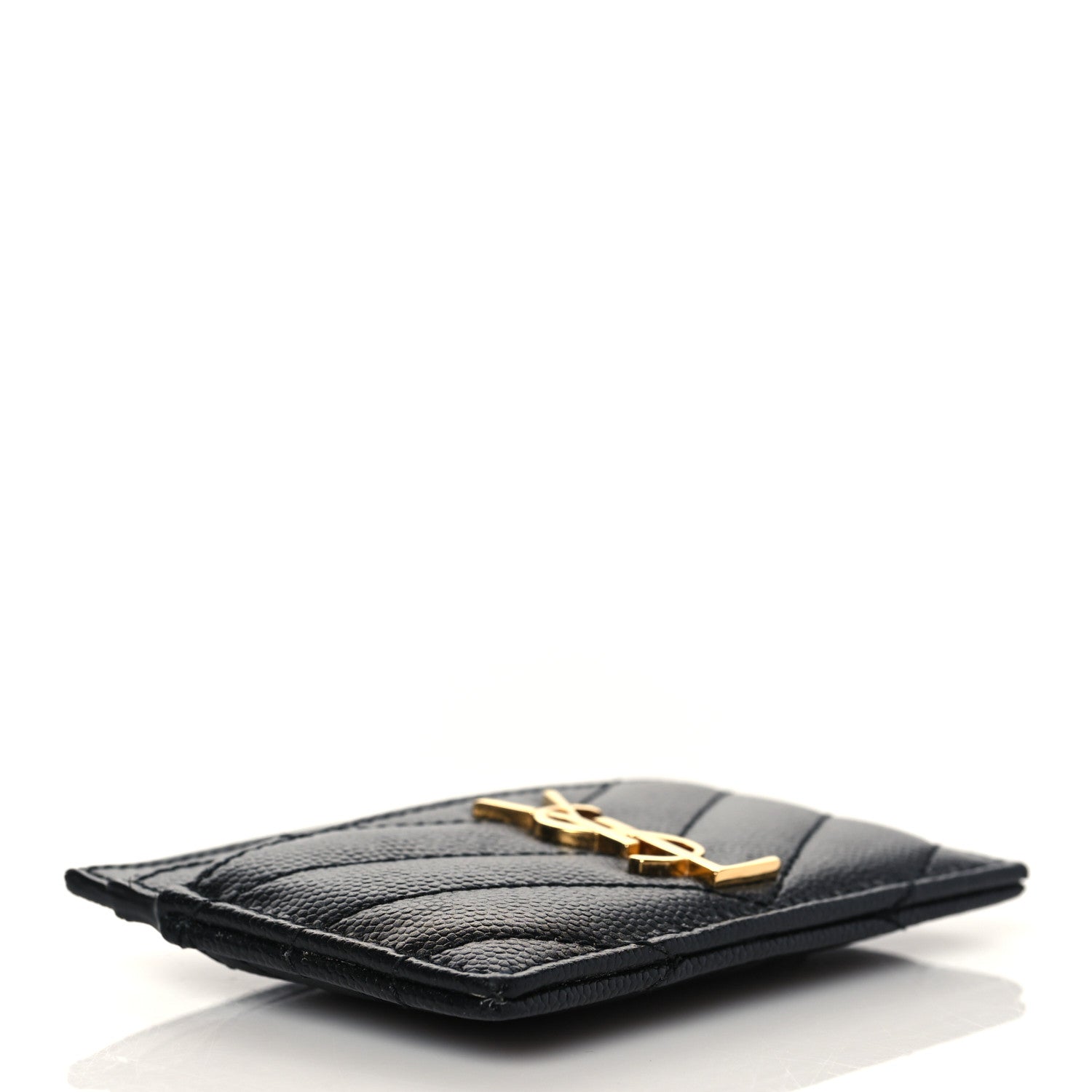 Saint Laurent Grain De Poudre Matelasse Chevron Monogram Credit Card Case Black 4 of 8