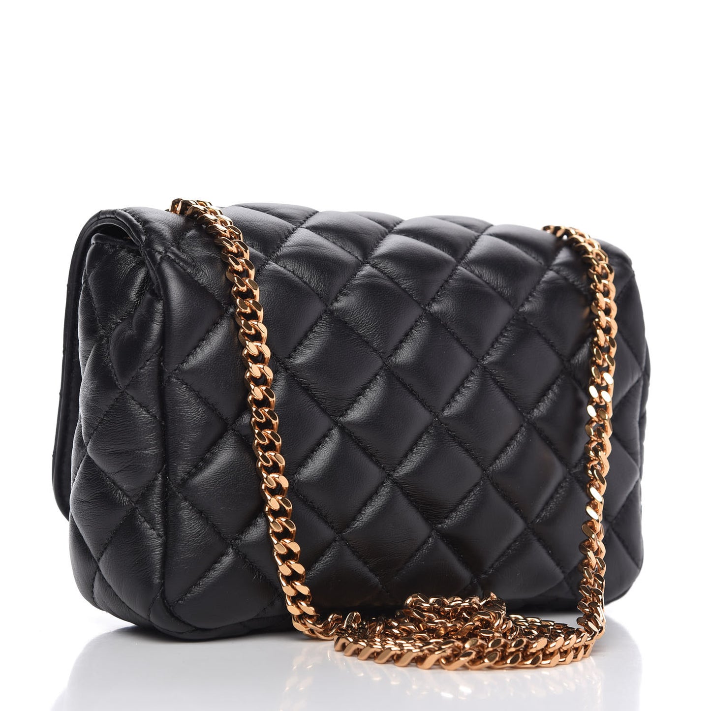 Nappa Quilted Small Medusa Chain Crossbody Black