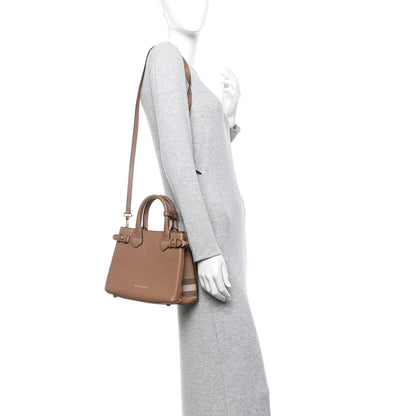 Burberry Derby Calfskin House Check Small Banner Tote Dark Sand 2 of 12