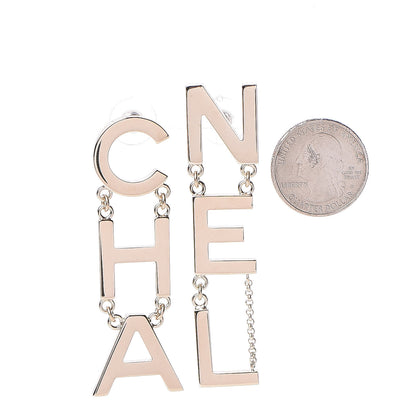 Chanel Metal Cha-Nel Logo Drop Earrings Gold 2 of 5