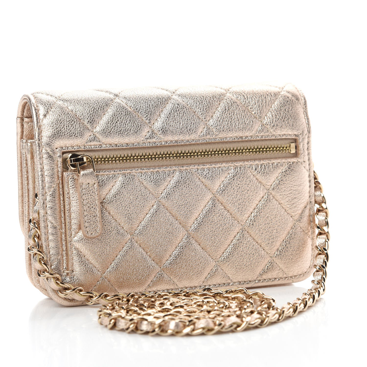 Chanel Metallic Lambskin Quilted Mini Wallet On Chain WOC Gold 3 of 10