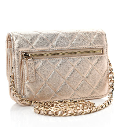 Chanel Metallic Lambskin Quilted Mini Wallet On Chain WOC Gold 3 of 10