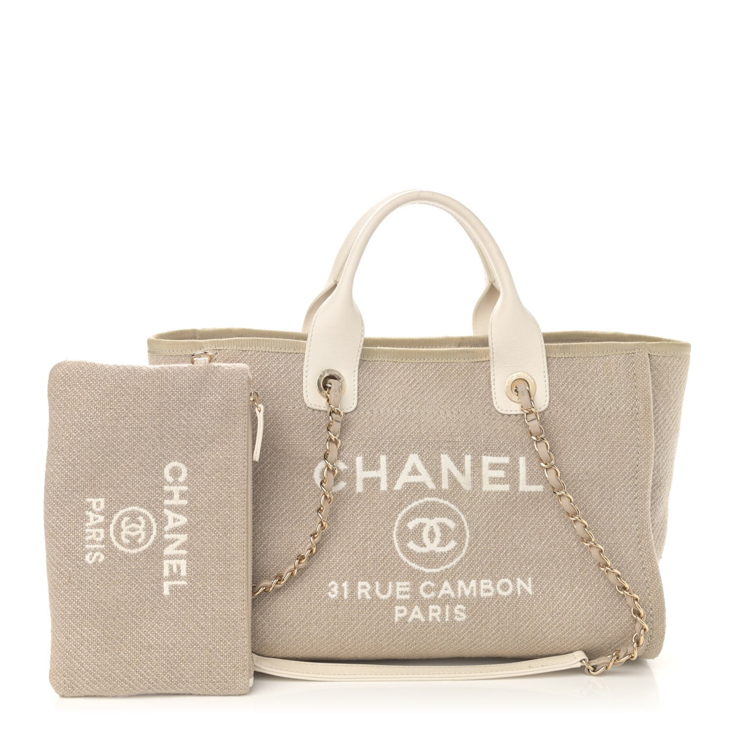 Mixed Fibers Calfskin Small Deauville Tote Beige White