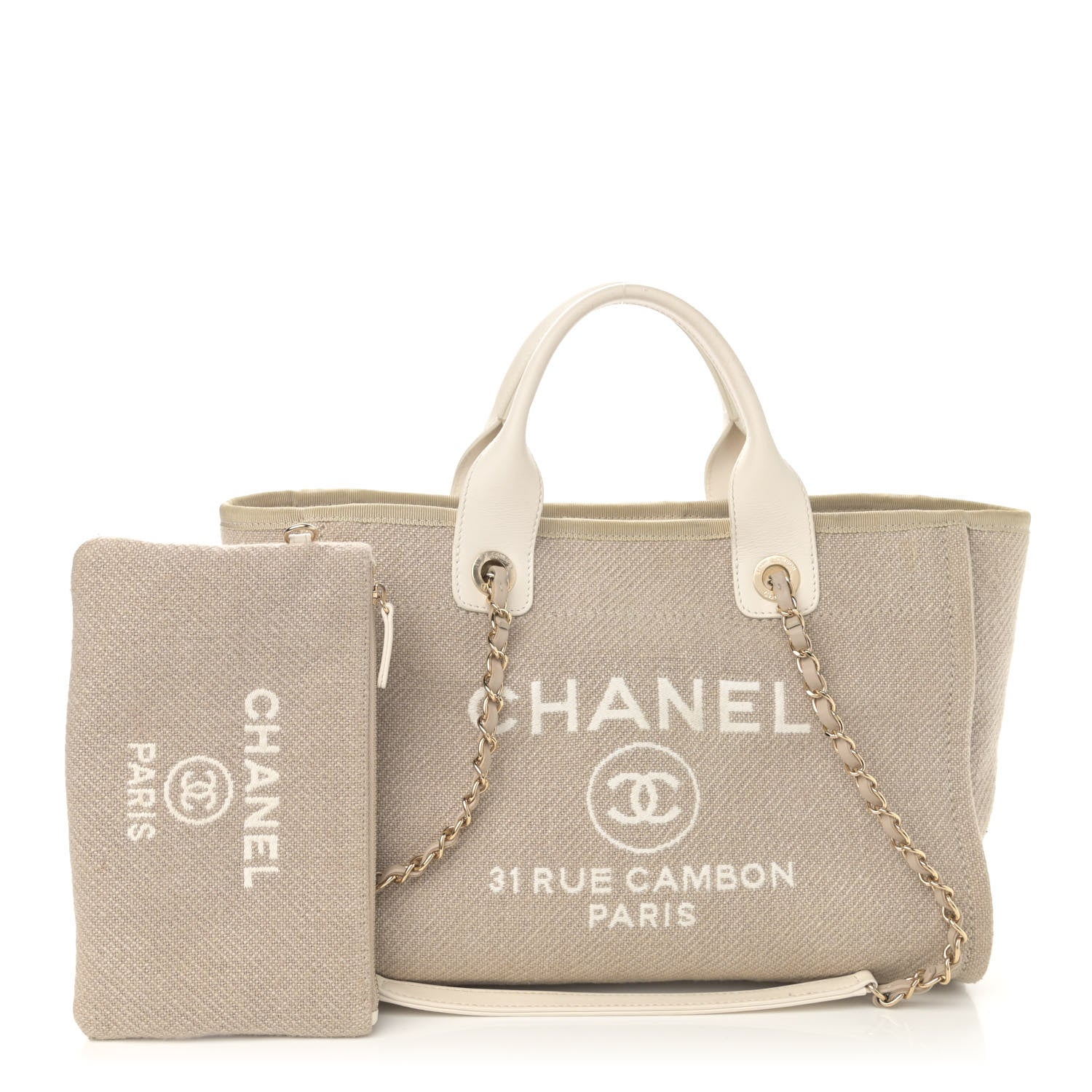 Chanel Mixed Fibers Calfskin Small Deauville Tote Beige White 1 of 17