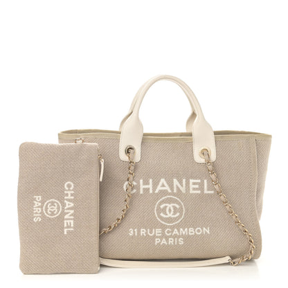 Chanel Mixed Fibers Calfskin Small Deauville Tote Beige White 1 of 17