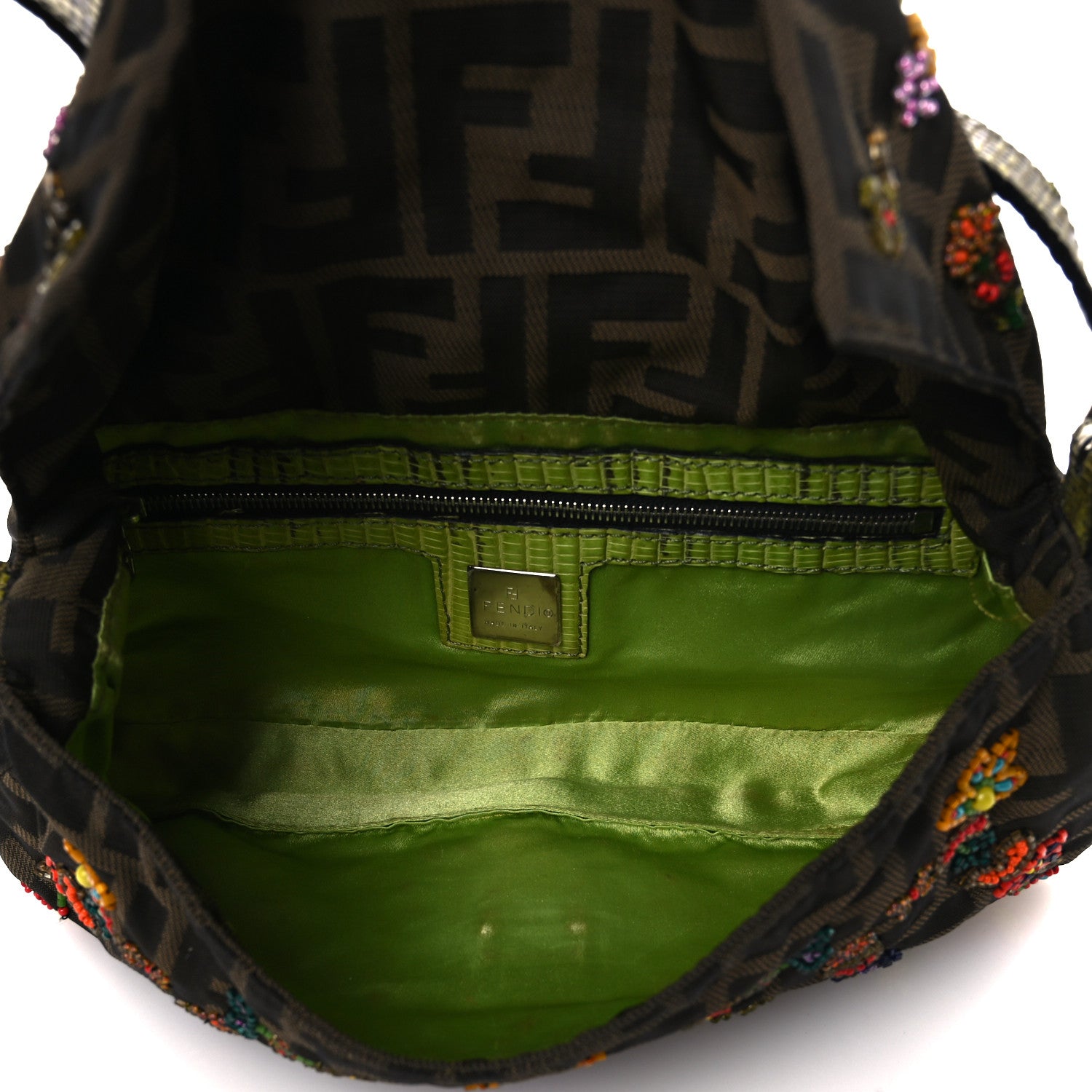 Fendi Zucca Lizard Embroidered Baguette Tobacco Green Multicolor 5 of 18