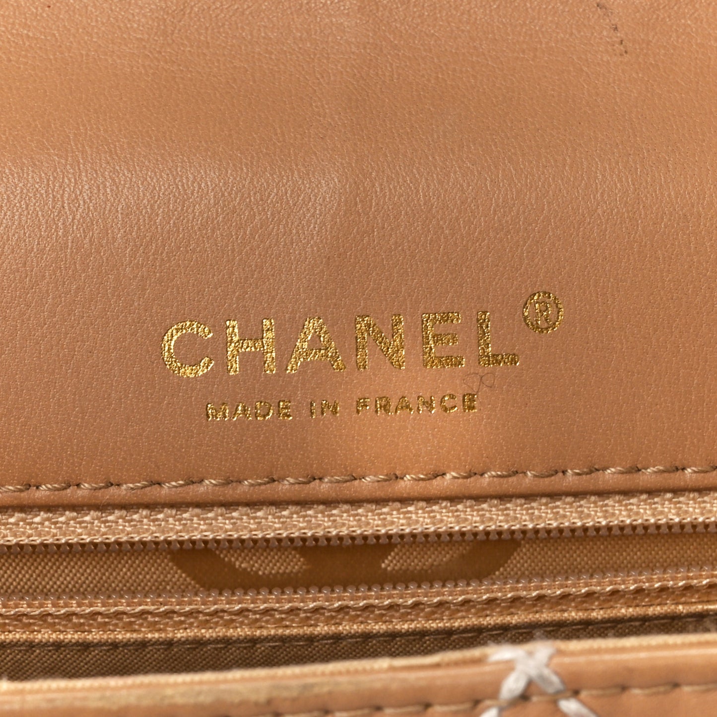 Calfskin Quilted Medium Wild Stitch Flap Beige