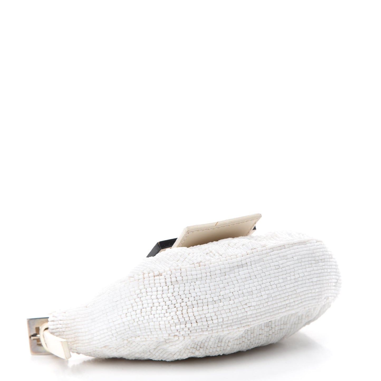 Beaded Mini Half Moon Baguette White