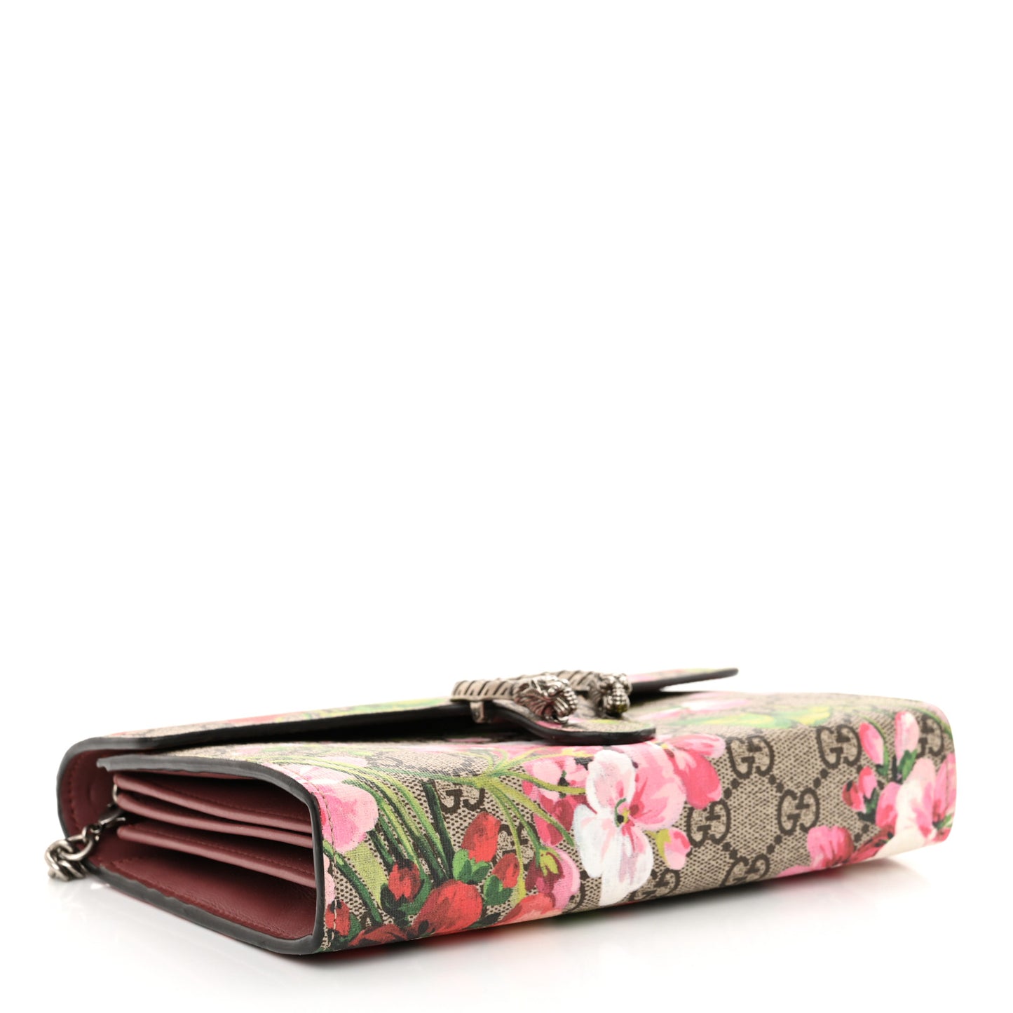 GG Supreme Monogram Blooms Mini Dionysus Chain Wallet Beige Multicolor Dry Rose