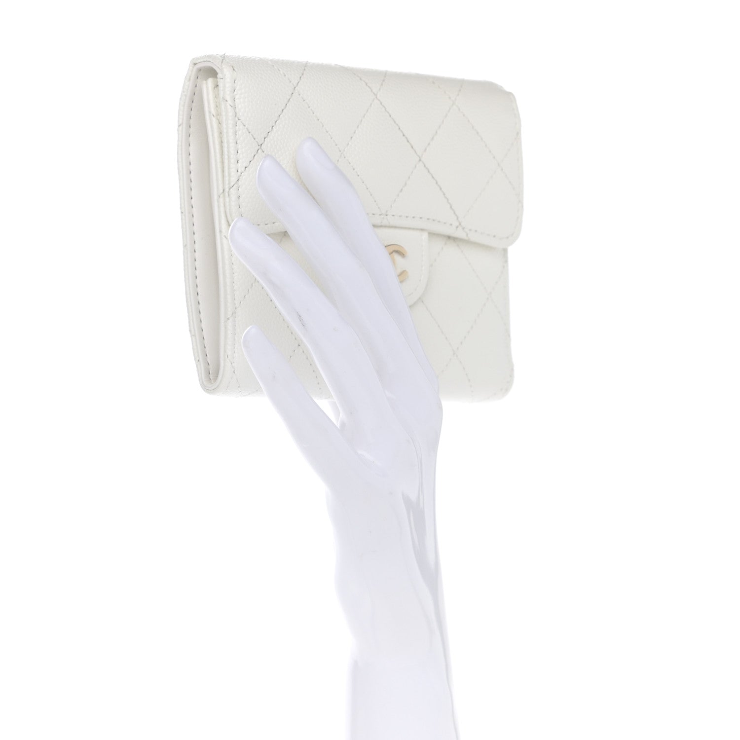 Chanel Caviar Quilted Compact Flap Wallet White 2 of 8