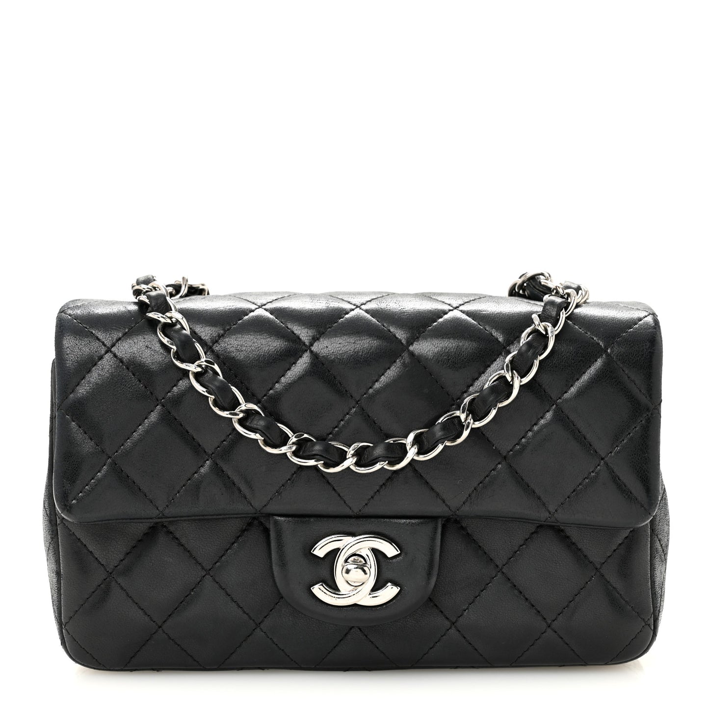 Lambskin Quilted Mini Rectangular Flap Black
