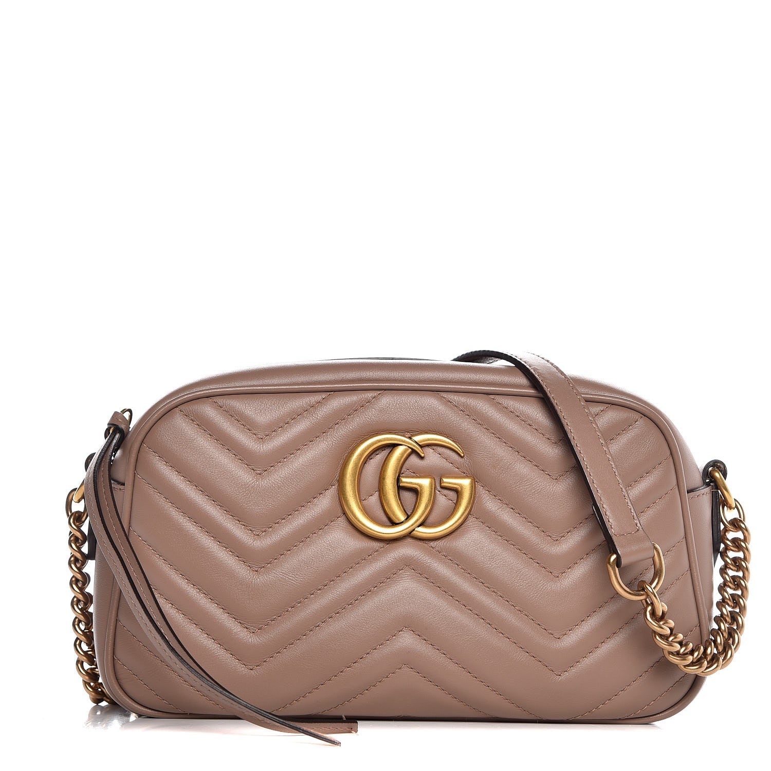 Gucci Calfskin Matelasse Small GG Marmont Chain Shoulder Bag Taupe 1 of 8