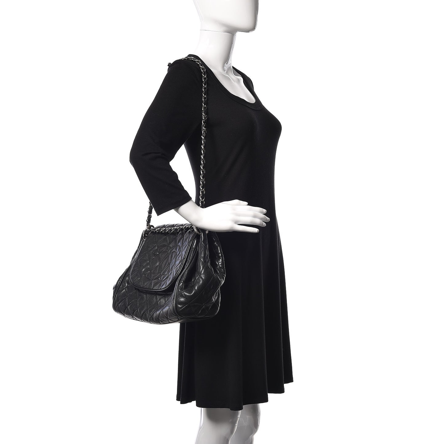 Caviar Quilted Timeless Accordion Flap Black