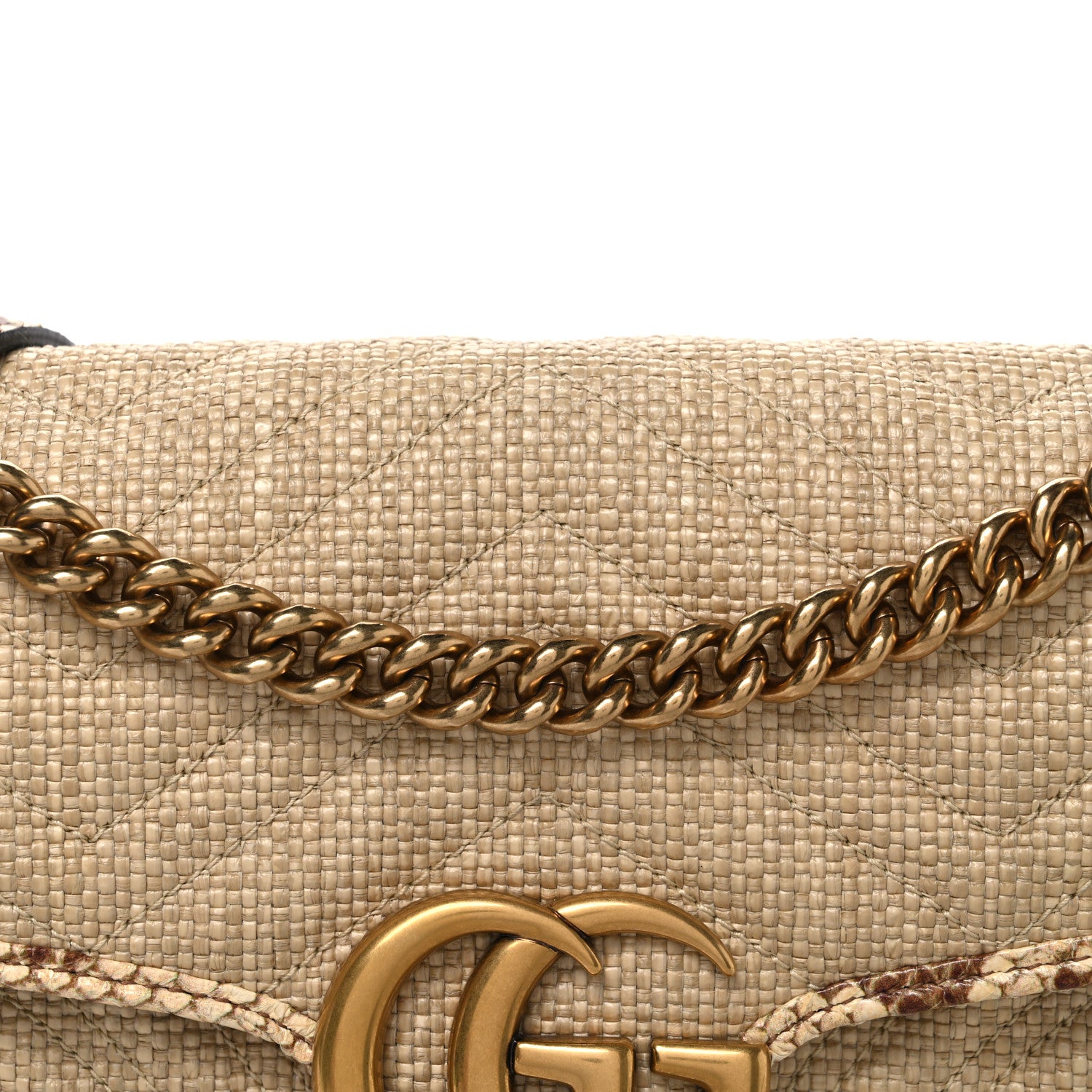 Gucci Raffia Elaphe Matelasse Small GG Marmont Shoulder Bag Natural Cream Brown 8 of 10