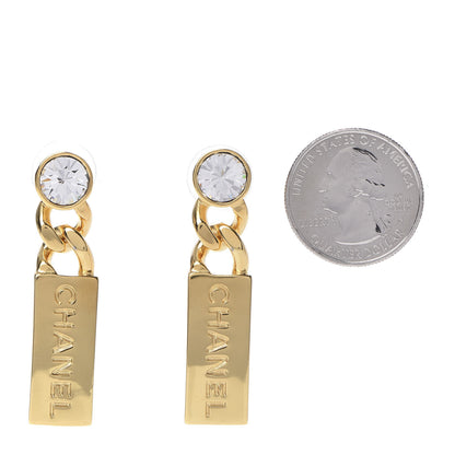 Chanel Crystal Tag Drop Earrings Gold 2 of 6
