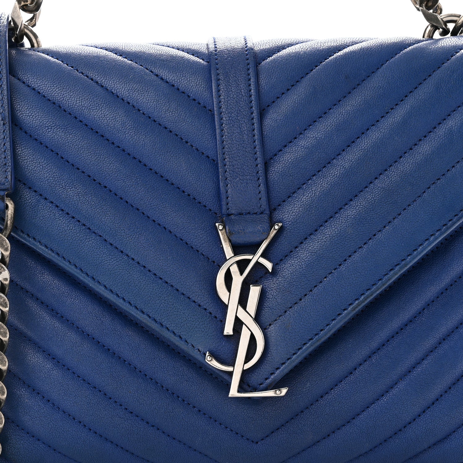 Saint Laurent Sheepskin Matelasse Chevron Monogram Medium College Bag Royal Blue 8 of 11