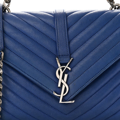 Saint Laurent Sheepskin Matelasse Chevron Monogram Medium College Bag Royal Blue 8 of 11