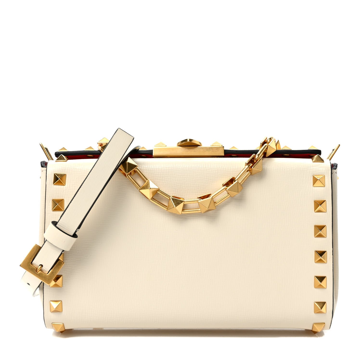 Valentino Garavani Grainy Calfskin Rockstud Alcove Box Clutch Ivory 1 of 9