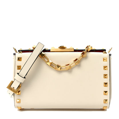 Valentino Garavani Grainy Calfskin Rockstud Alcove Box Clutch Ivory 1 of 9