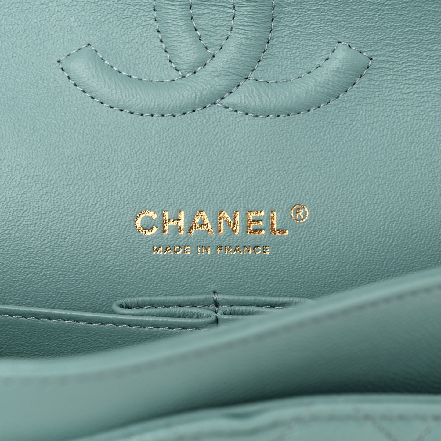 Caviar Quilted Medium Double Flap Light Blue