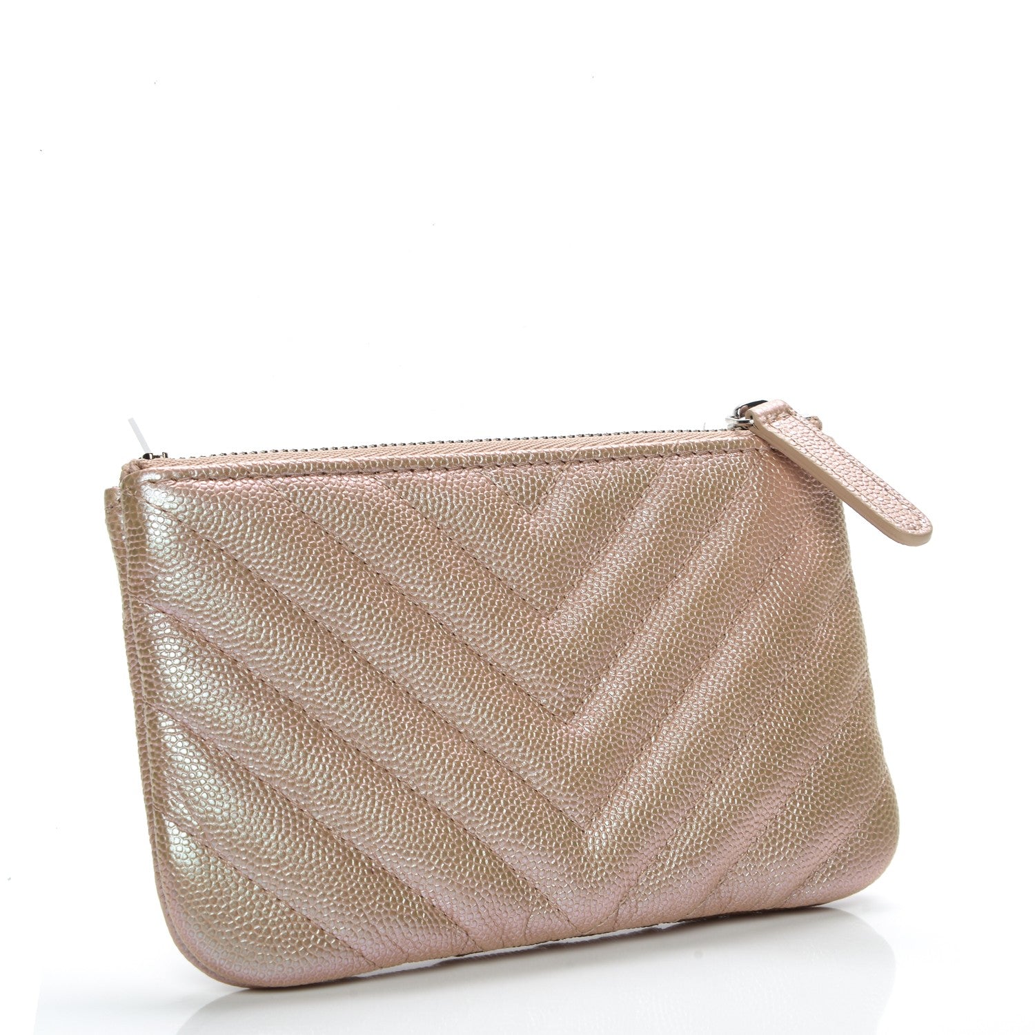 Chanel Metallic Caviar Chevron Quilted Small Cosmetic Case Light Gold 3 of 7