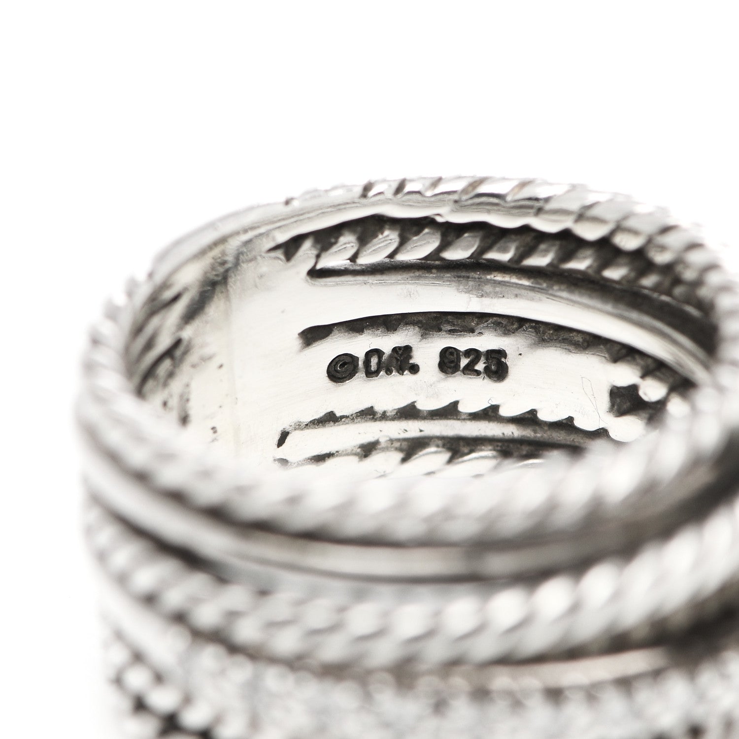 David Yurman Sterling Silver 14K White Gold Diamond 11mm Wide Crossover Cable Ring 49 4.75 4 of 4